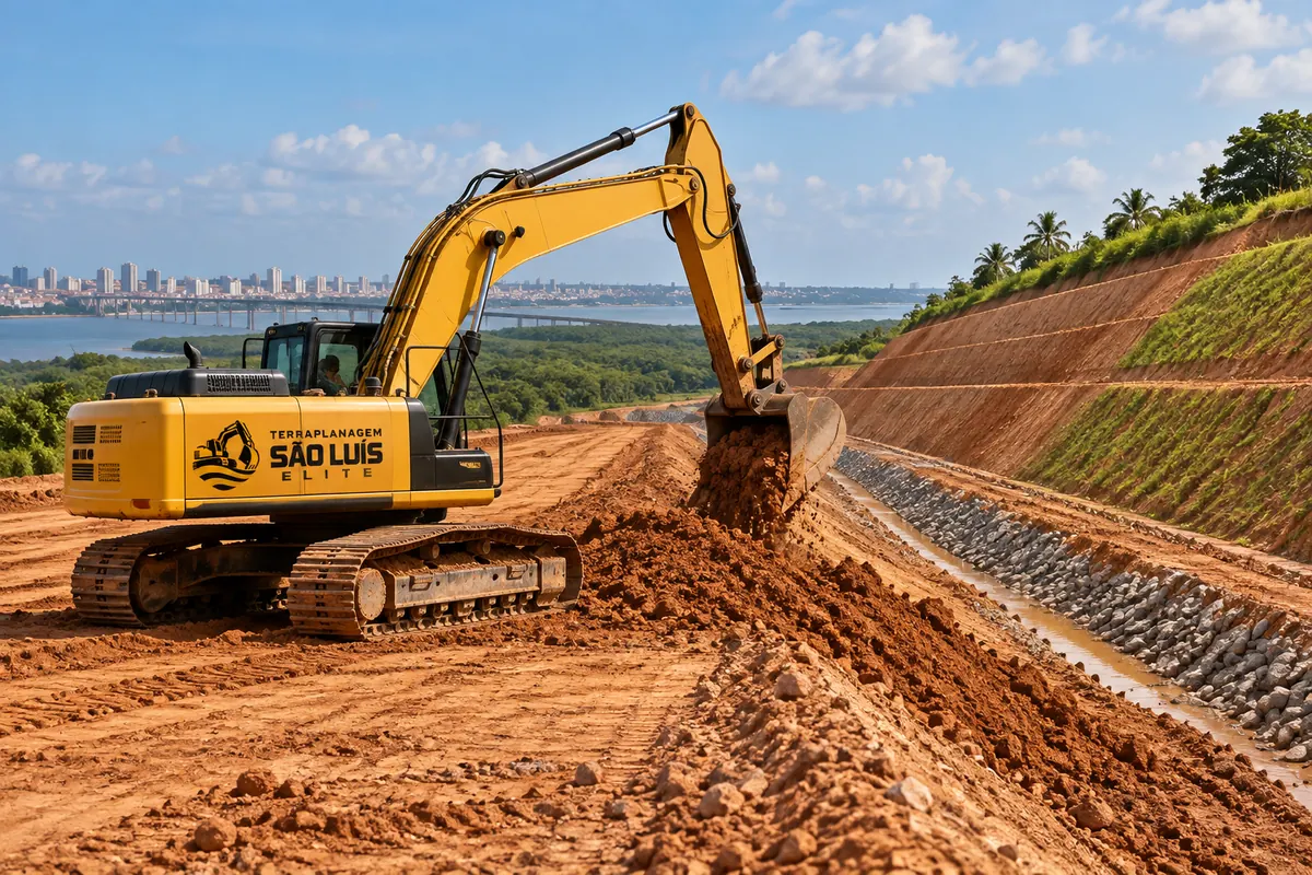 Terraplanagem para contenção de talude em obra em São Luís - MA